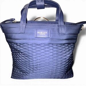 Radley London Penton Mews Medium Zip Top Quilted  Tote Navy Blue Gold Hardware